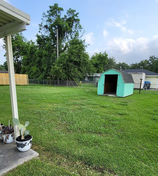 view of yard featuring a storage shed