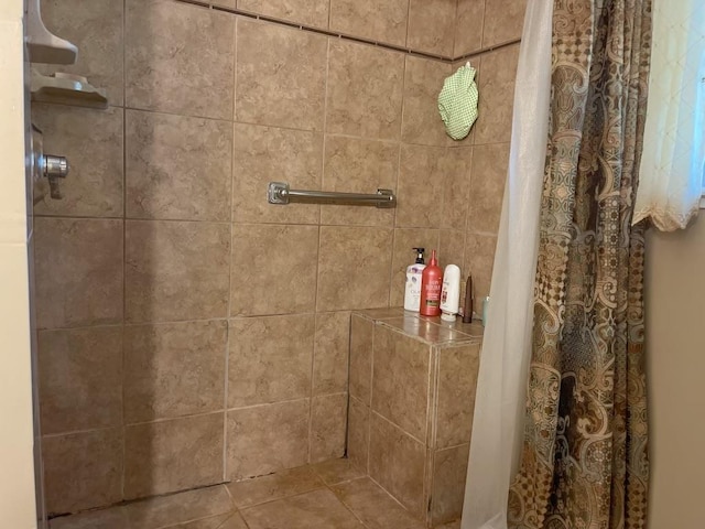 bathroom with a shower with shower curtain