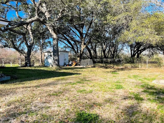 view of yard featuring a shed