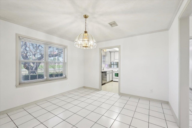 unfurnished room featuring a chandelier, baseboards, and visible vents