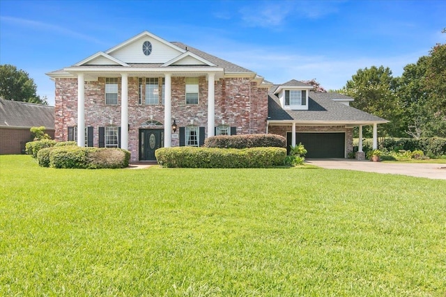 greek revival house with a front lawn