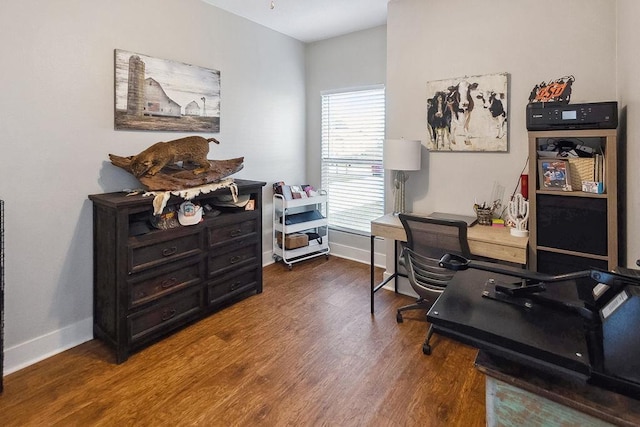 home office with wood-type flooring