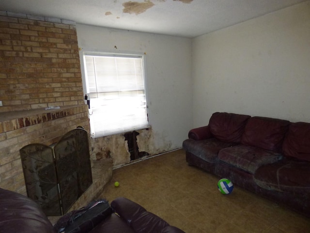 living room with a fireplace