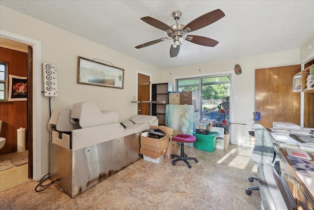 7760 Laurie Ln, Lumberton, TX 77657 - office area with a ceiling fan, tile patterned floors, and a textured ceiling