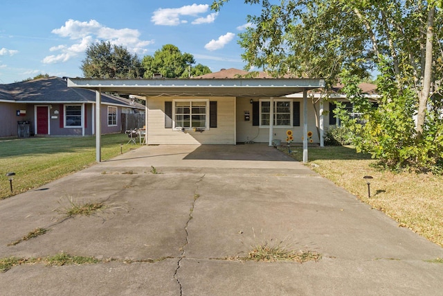 ranch-style home with a front lawn and a carport