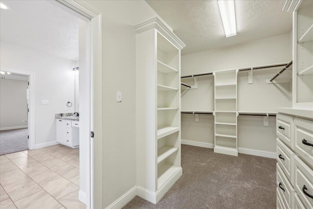 spacious closet featuring light carpet