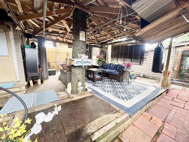 interior space with a gazebo and an outdoor living space