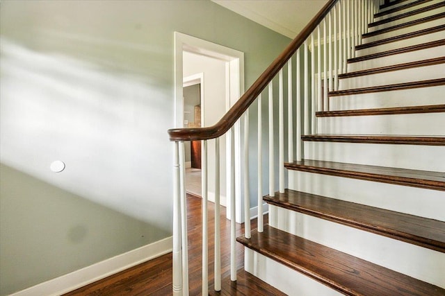 stairway with hardwood / wood-style floors