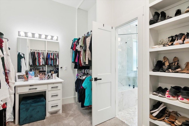 spacious closet with light carpet