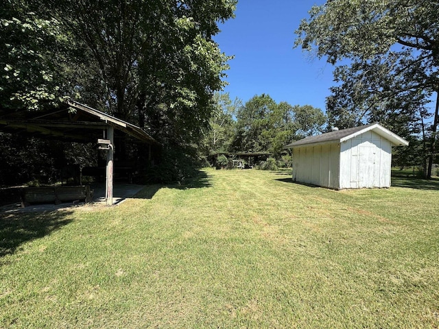 view of yard featuring a shed