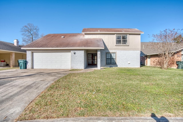 front facade with a front lawn and a garage