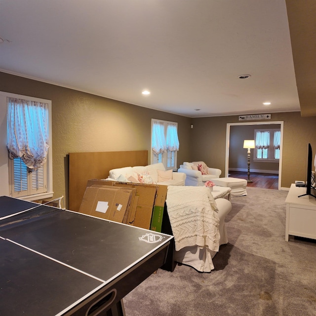 game room with carpet floors