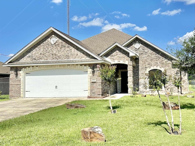 view of front of house featuring a front lawn and a garage