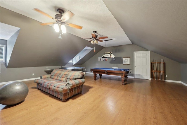 265 Callie Ln, Orange, TX 77632 - game room featuring wood finished floors, vaulted ceiling, baseboards, a ceiling fan, and billiards