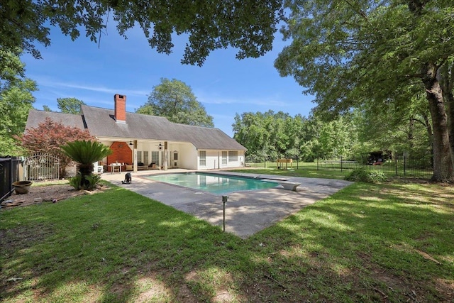 265 Callie Ln, Orange, TX 77632 - view of pool with a patio area, ceiling fan, and a diving board