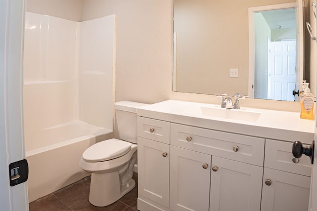 full bathroom featuring tile patterned floors, shower / bathing tub combination, vanity, and toilet