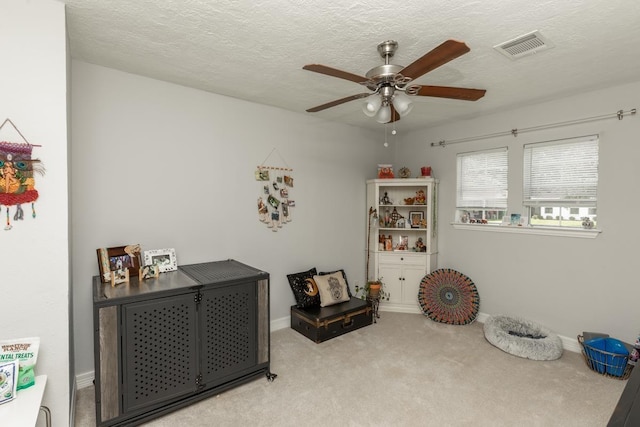 3750 Empire Row, Beaumont, TX 77706 - living area featuring a ceiling fan, carpet flooring, and a textured ceiling