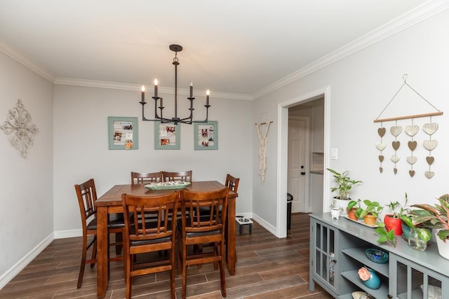 3750 Empire Row, Beaumont, TX 77706 - dining room with a chandelier, dark wood-style flooring, and ornamental molding