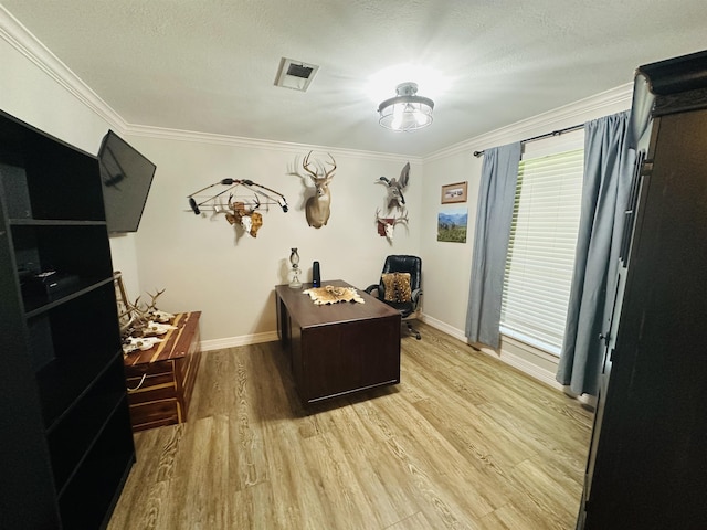 8594 Morgan Ln, Orange, TX 77632 - home office featuring light wood finished floors and ornamental molding