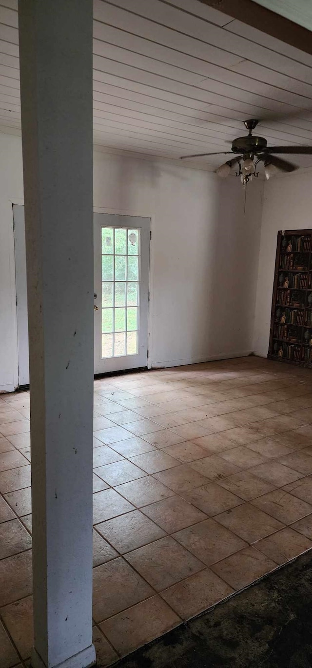 unfurnished room featuring ceiling fan and wood ceiling