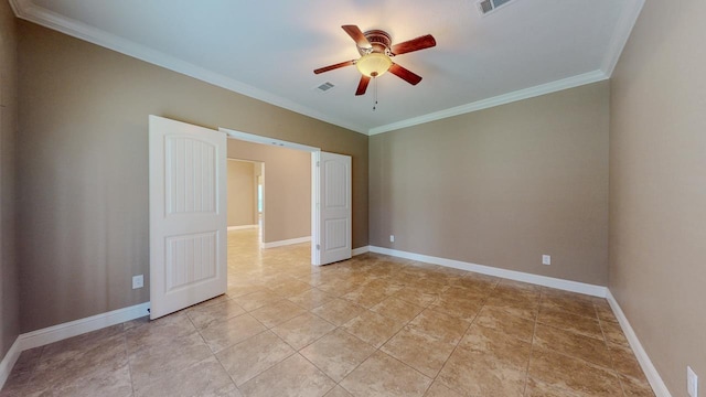 13475 Chimney Rock Dr, Beaumont, TX 77713 - spare room with a ceiling fan and ornamental molding