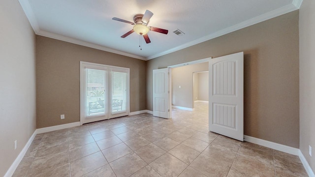 13475 Chimney Rock Dr, Beaumont, TX 77713 - empty room with ornamental molding, a ceiling fan, and light tile patterned floors