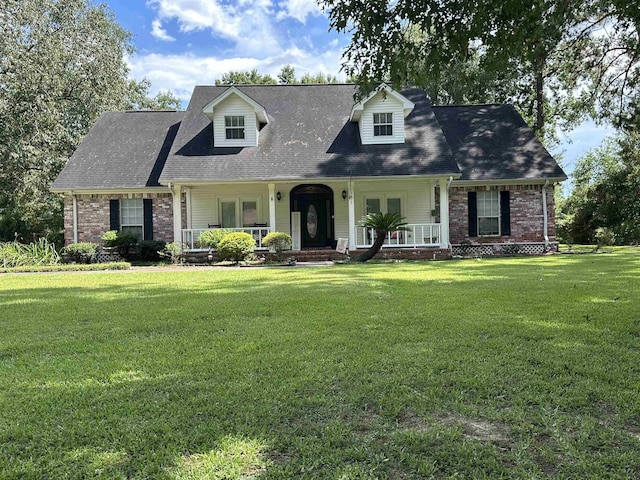13475 Chimney Rock Dr, Beaumont, TX 77713 - cape cod home with a porch, a front yard, and brick siding