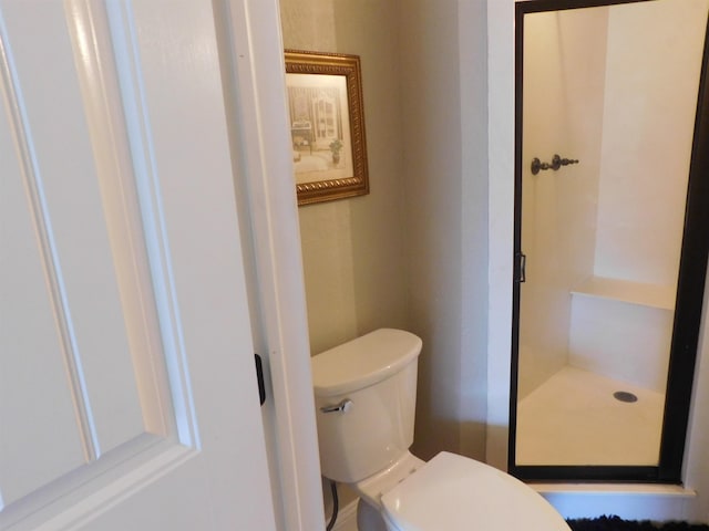 bathroom with a shower stall and toilet