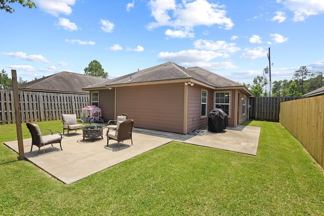 6605 Palace Dr, Lumberton, TX 77657 - rear view of house featuring an outdoor fire pit, a patio, and a shingled roof