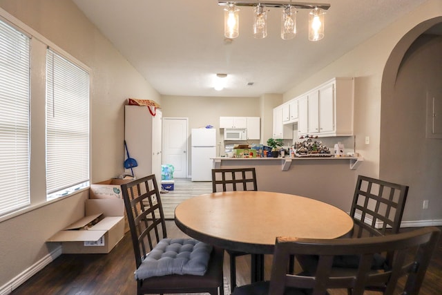 dining room with plenty of natural light and dark hardwood / wood-style flooring