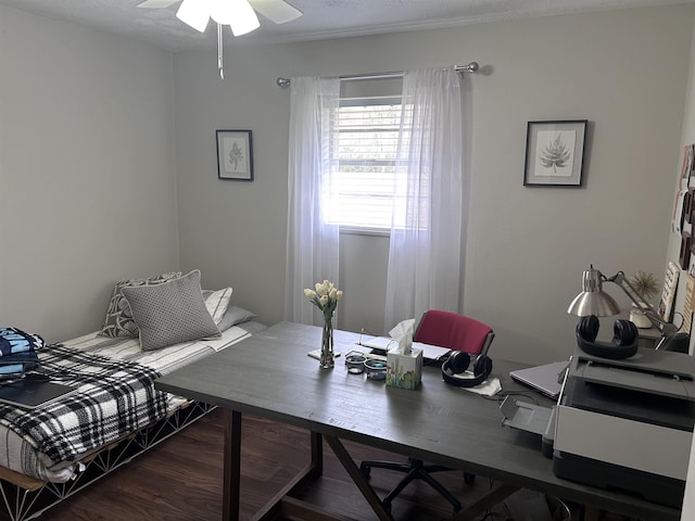 office area with a ceiling fan