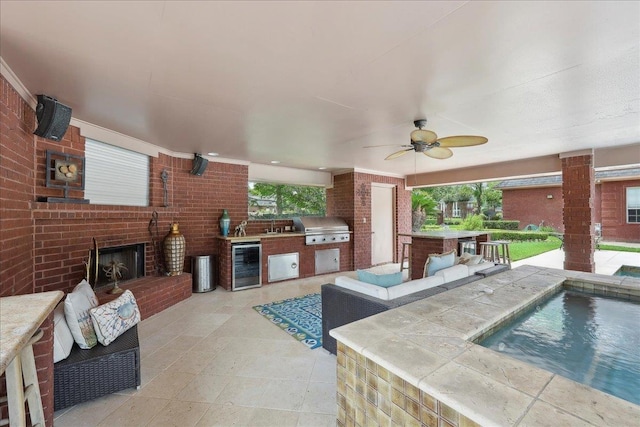 7510 Shadow Creek Dr, Beaumont, TX 77707 - view of patio / terrace with area for grilling, wine cooler, outdoor lounge area, and ceiling fan