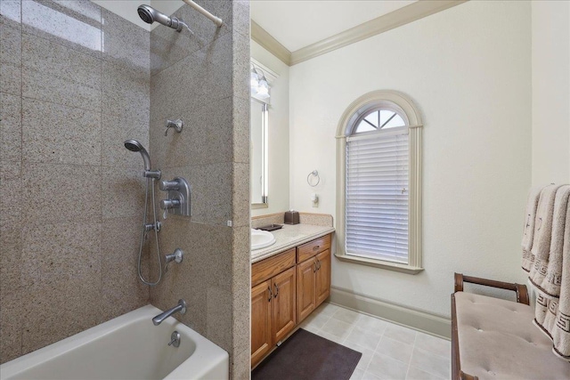 7510 Shadow Creek Dr, Beaumont, TX 77707 - bathroom featuring vanity, crown molding, and  shower combination