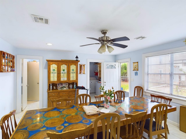 2241 4th St, Port Arthur, TX 77640 - dining space with a ceiling fan, light tile patterned floors, and recessed lighting