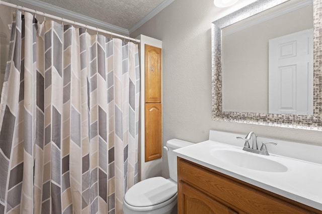 8598 Cornell Dr, Lumberton, TX 77657 - full bath featuring vanity, crown molding, a textured ceiling, and a shower with shower curtain