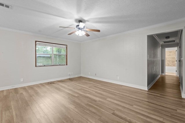8598 Cornell Dr, Lumberton, TX 77657 - unfurnished room with ceiling fan, wood finished floors, ornamental molding, and a textured ceiling