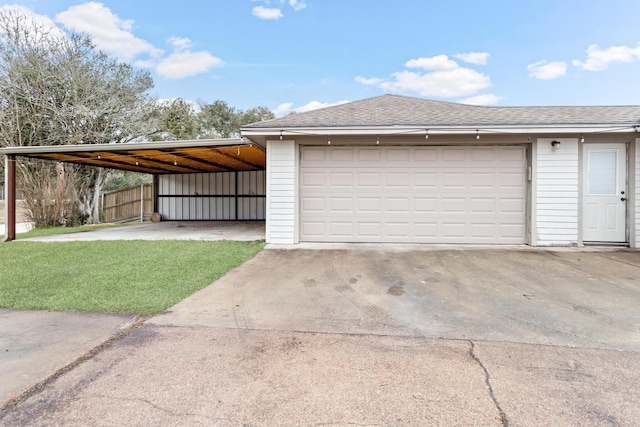 garage featuring a lawn