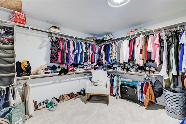 walk in closet with carpet