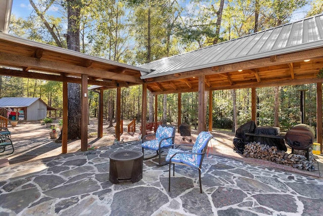 view of patio / terrace featuring an outdoor structure