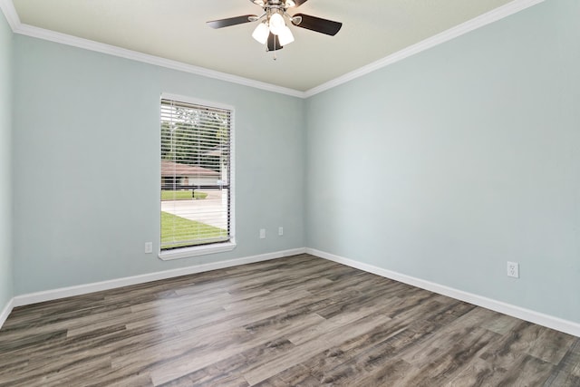 12795 Tanoak Ln, Beaumont, TX 77713 - spare room with ornamental molding, wood finished floors, and a ceiling fan