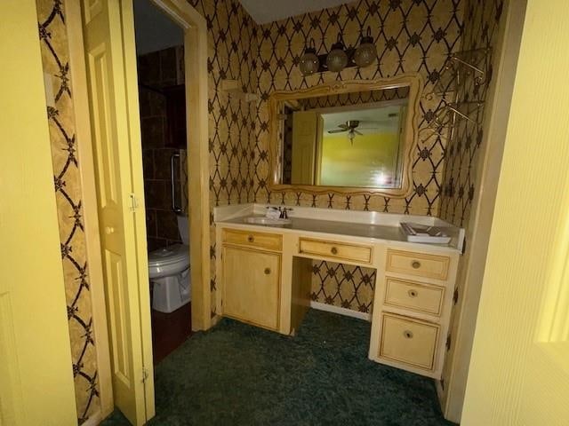4390 Cartwright St, Beaumont, TX 77707 - bathroom with wallpapered walls, toilet, and vanity