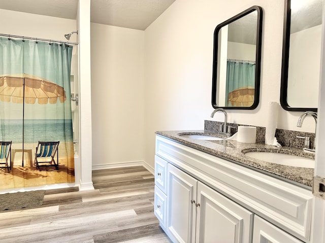 bathroom featuring hardwood / wood-style floors and vanity