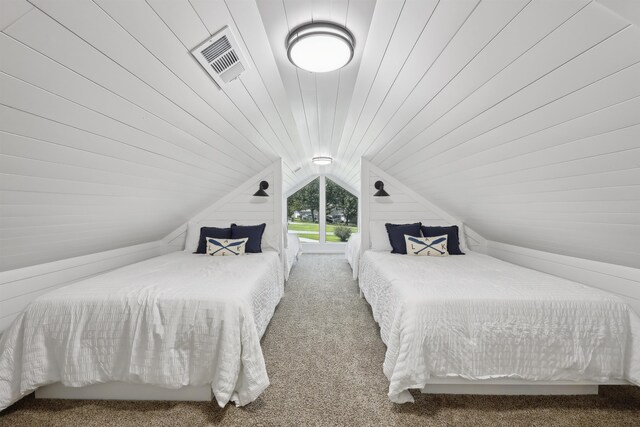 243 Riverbirch, Brookeland, TX 75931 - bedroom featuring carpet floors, lofted ceiling, and wood ceiling