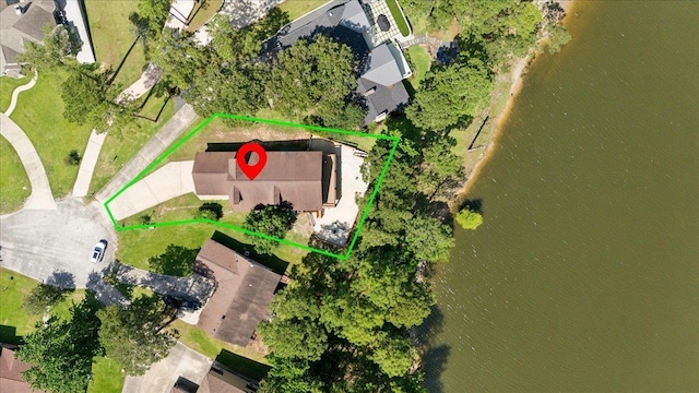 243 Riverbirch, Brookeland, TX 75931 - aerial view of property's location featuring property boundaries highlighted and a nearby body of water