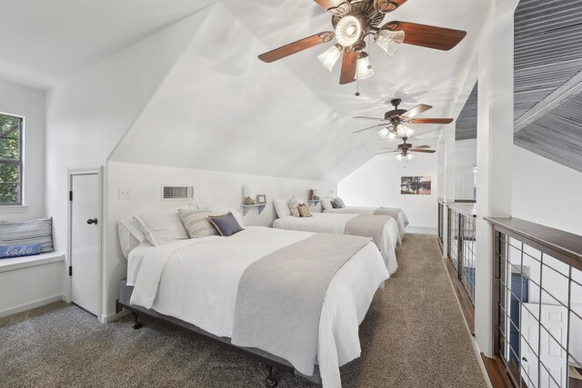 243 Riverbirch, Brookeland, TX 75931 - bedroom featuring lofted ceiling, carpet floors, baseboards, and ceiling fan