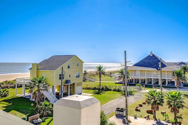 exterior space with a beach view