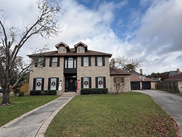 colonial-style house with a front lawn