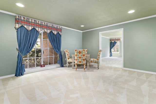 3590 Wheat Dr, Beaumont, TX 77706 - dining space featuring crown molding, recessed lighting, and carpet floors