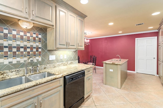 3590 Wheat Dr, Beaumont, TX 77706 - kitchen featuring dishwasher, crown molding, recessed lighting, light stone counters, and backsplash