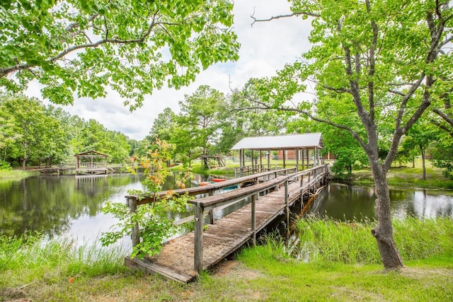 view of dock with a water view